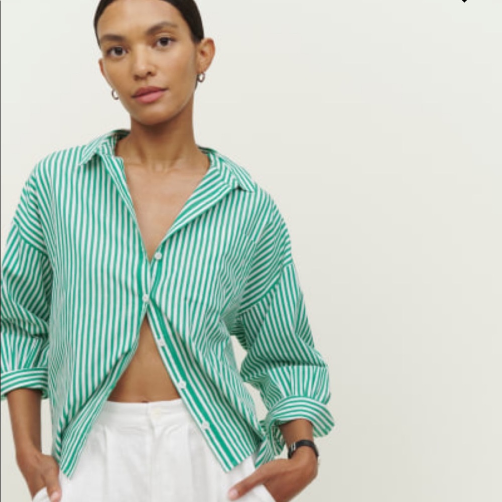 Reformation Elinor Top Green Striped